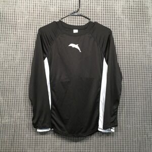 Halcurt Womens XL Black White Long Sleeve Rash Guard Swim Top Built-in Bra Logo